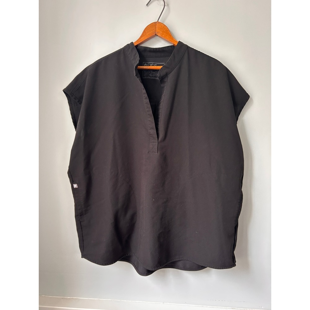 FIGS Rafaela Oversized Scrub Top Black V-Neck Mandarin Collar WXXSW1003 XL